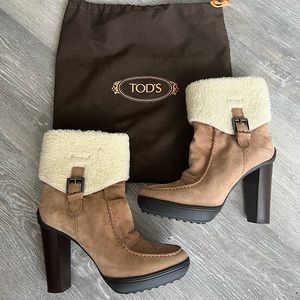 TOD’S NWB TOD’s PROGETTO FUR SUEDE ANKLE BOOT SIZE 8 TABACCO
